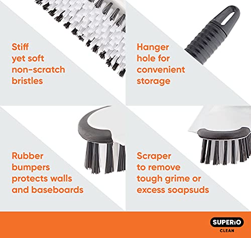 Superio Deck Scrub Brush with Long Handle, Heavy Duty Stiff Bristles Grout Scrubber with Scraper - Cleans Hot Tub, Swimming Pool, Granite Tiles, Bathroom, Patio, Kitchen, Wall and Deck (54 Inches) - size: 54 Inches