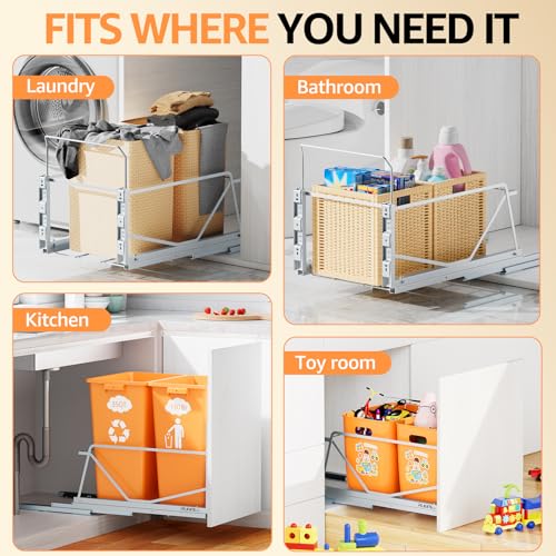 Double Pull Out Trash Can Under Cabinet, Two Ways to Install - size: B-Double