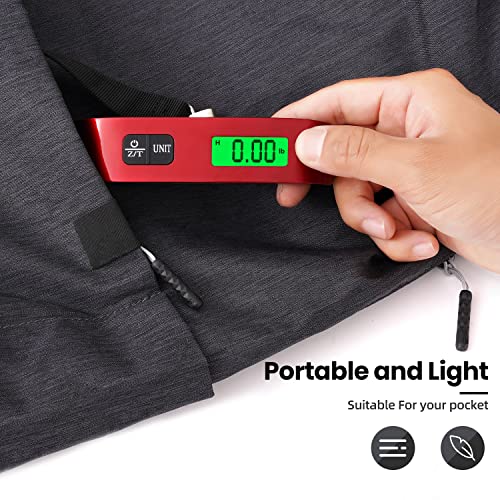 BAGAIL Digital Luggage Scale, 110lbs Hanging Baggage Scale with Backlit LCD Display, Portable Suitcase Weighing Scale, Travel Luggage Weight Scale with Hook, Strong Straps for Travelers - color: Red