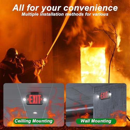 LED Exit Sign with Emergency Lights Dual Exit Lamp, 90 Min Battery Backup - color: Black Housing & Red Letter, size: 1 PACK