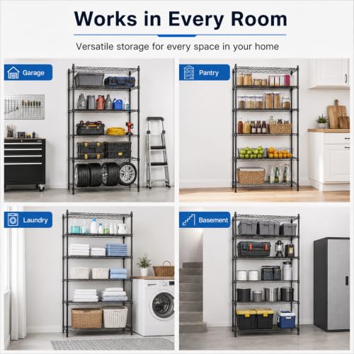 Meet perfect 6-Tier Wire Shelving Unit, 1500 lb, 42 x 16 x 72 in, Black - color: Black, size: 6-Tier, 72"H × 42"W × 16"D