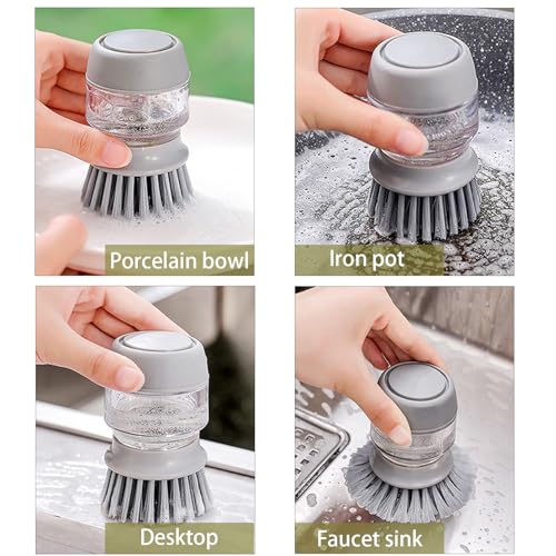 Soap Dispenser with Dish Brush and Storage Bracket, Easy to Clean Kitchen Utensils and Sink, Gray - color: Gray