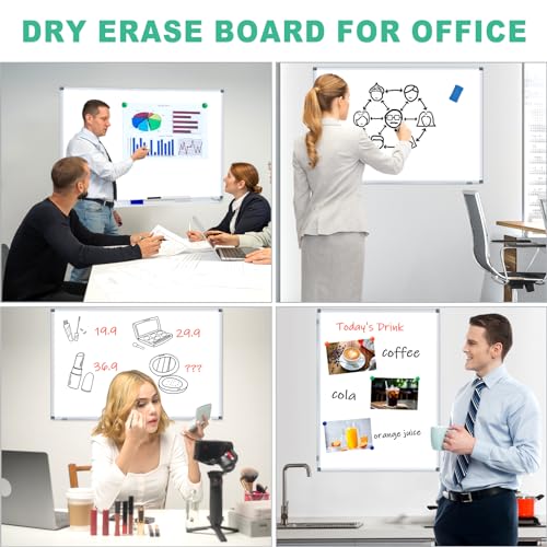 H-Qprobd 3' x 2' Magnetic Whiteboard Large Dry Erase White Board 36"x24" Aluminum Presentation Whiteboard with Long Pen Tray, 6 Markers, 2 Erasers &12 Magnets - size: 36"W x 24"H
