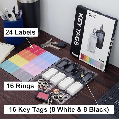 16 Pcs Solid Plastic Key Tags with O Rings, Custom ID Name Label