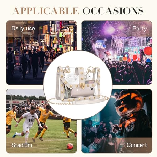 Missnine Clear Bag for Stadium Events Clear Crossbody Purse Stadium Approved Women Transparent Shoulder Bag for Concerts - color: Studs Flap Khaki