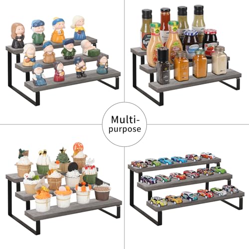 YINMIT Wooden Display Riser Stand, Tiered Perfume and Cologne Organizer Stand, 3 Tier Spice Rack Organizer, Rustic Display Shelf for Candles (3 Tier,Grey) - color: 3 Tier,1 Pack,Grey