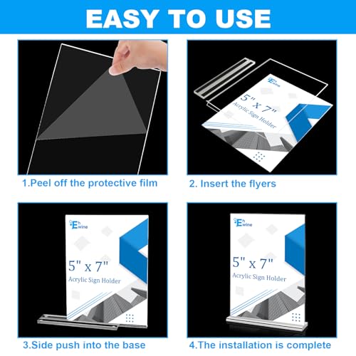 EHWINE 10 Pack Acrylic Sign Holders 5x7 Double-Sided Tabletop Display Stands for Menus Flyers & Signs, Clear Acrylic Picture Frame for Office Business Store & Events - size: 10 Pack 5x7 Inch