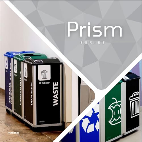 Prism 32 Gallon Modular Recycling and Waste Bin Container System for Commercial and Public Spaces with Internal Retention Clips to Hold Bag (Black, Waste) - size: 32 Gallon - Waste