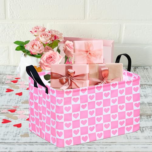 Pink Valentine Gift Love Storage Basket Clothes Laundry Storage Box Shelf Bins, Gift Basket Laundry Hamper with Handles - color: Pink Heart