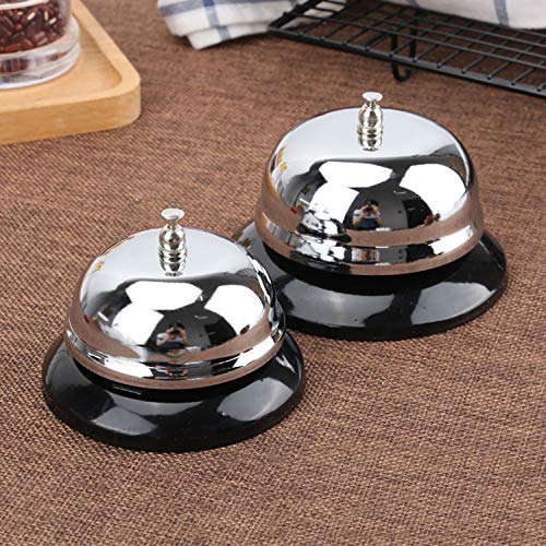 2-Pack Silver Call Bells (3.3"). Anti-Rust Metal Desk Service Bell for Hotel, Restaurant & Reception (Silver) - color: Silver