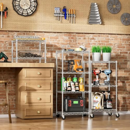 Storage Shelves - 2 Tier Metal Shelving Unit, 14"D×24"W×20"H, Chrome - color: Chrome, size: 14"D X 24"W x 20"H, 2 Tier