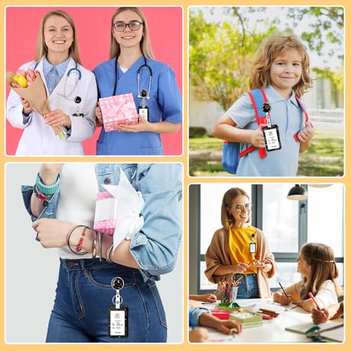 3 Set Moon Star Badge Holder with Retractable Reel, Retractable ID Badge Holders with Clip Card Holder Case for Nurse Teacher Women Office Gift for Coworkers - color: Sun Moon Star