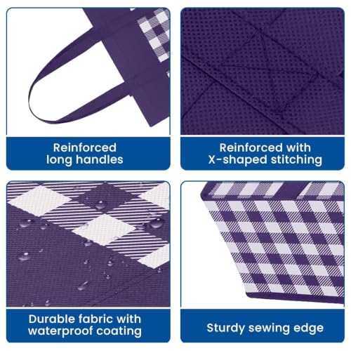 Reusable Grocery Shopping Bags 10 Pack Large Foldable Tote Bags Bulk - color: Plaid: Black,cyan,blue,claret,purple