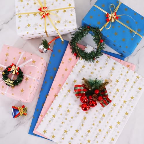 BEISHIDA Pink and Gold Star Tissue Paper Bulk,Wrapping Tissue Paper for Gift Bags, 14 x 20 Inch Gift Wrap for Christmas Birthday Wedding Graduation DIY Crafts Holiday Flowers-30 Sheets - color: 30-pg