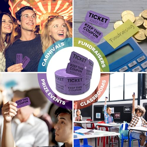 PM Company 2000 Pcs (1000 Pairs) Raffle Tickets Double Roll, 50/50 Purple - color: Purple