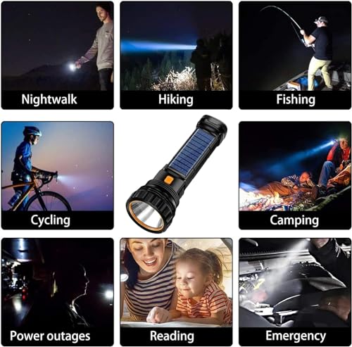E-SHIDAI Solar/Rechargeable Multi Function 1000 Lumens LED Flashlight, with Emergency Strobe Light and 1200 Mah Battery, Emergency Power Supply and USB Charging Cable, Fast Charging (8PC) - size: 8PCS