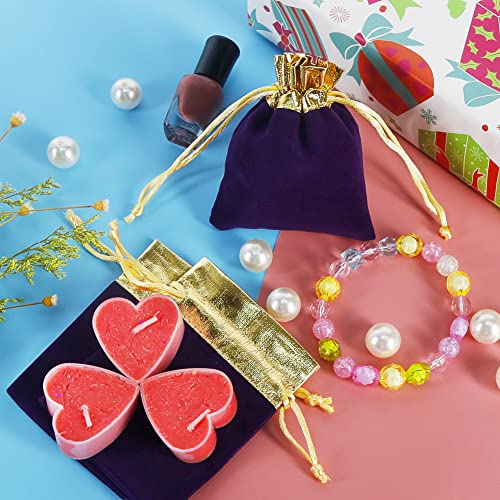 HRX Package 20pcs 3x4 in Small Velvet Jewelry Gift Bags Pouches (Blue Gold) - color: Purple Gold