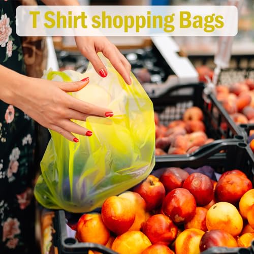 Dunzoom 300 Pcs 300 Pcs T Shirt Bags Bulk Plastic Bags with Handles, Yellow - color: Yellow