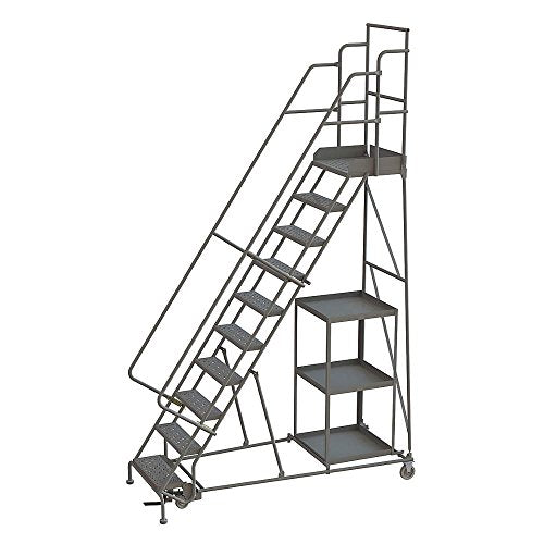 Tri-Arc KDSP110246 10-Step Stock Picking Industrial & Warehouse Steel Rolling Ladder with Perforated Tread - size: 10-Step, style: Perforated Tread