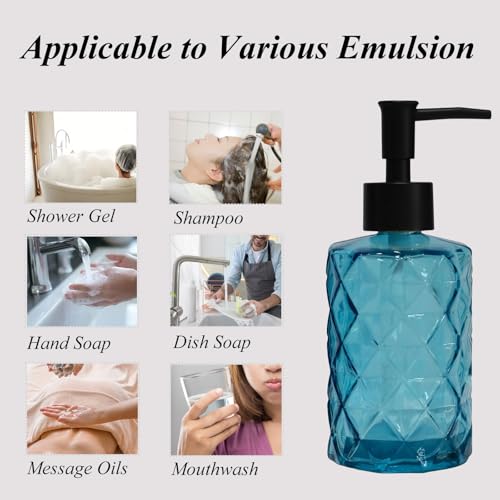 12Oz Blue Glass Soap Dispenser with Plastic Pump, for Kitchen, Bathroom - color: Blue Diamond