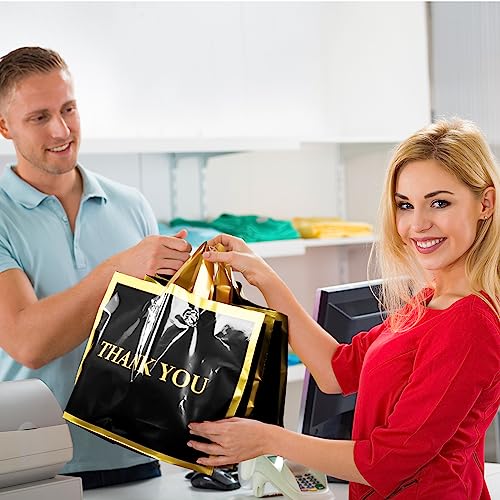 Sweetude 200 Pcs Thank You Shopping Bags for Small Business Bulk,Black Gold - color: Black