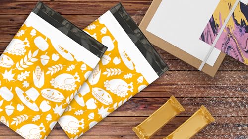 10x13 (100) Thanksgiving Fall Designer Poly Mailers Waterproof Self Sealing Tear Resistant Polymailers Shipping Envelopes Premium Printed Bags For Small Businesses - color: Thanksgiving, size: 10x13