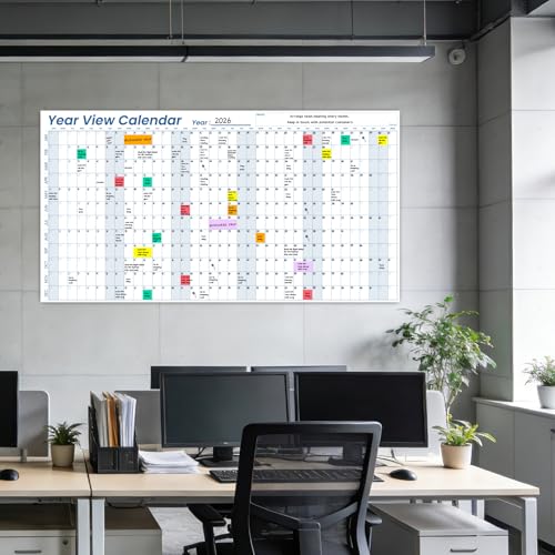 Large Dry Erase Wall Calendar - 24"x 45" Undated 12-Month Yearly Wall Calendar for Home, Office, Classroom - 50 Reusable Dry Erase Color Tabs Included - color: Blue 24"x45"
