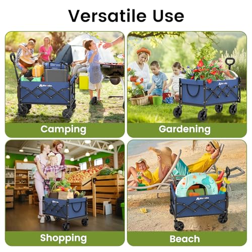 Blomoba Folding Wagon Cart with Wheels, 220lbs Utility Wagon Cart, Blue - color: Blue, size: Medium Without Tailgate