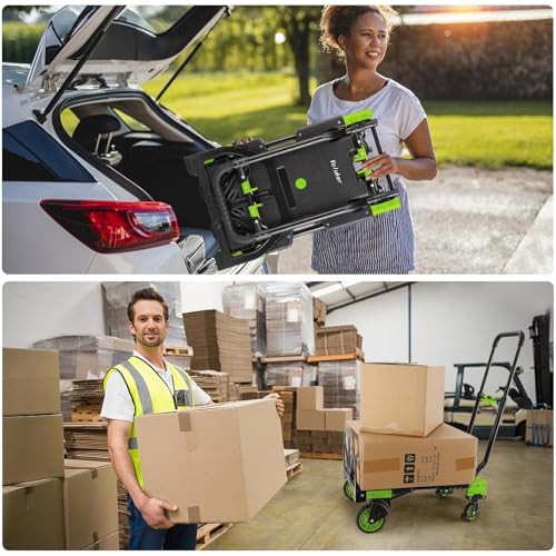 2-in-1 Foldable Hand Truck Dolly, 330lb Cart Retractable, 4 & 2 Wheel,Green - color: Green, size: 330lbs