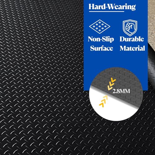 BESEA 4 x 6 FT Garage Floor Mat, Diamond Plate Rubber Flooring Roll - size: 6FT