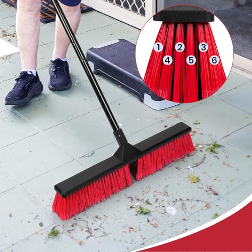 3PK 24" Push Broom Outdoor, Stiff Bristle Push Broom Brush for Workshop, Garage, Concrete, Patio and Deck Floor Sweeping(63" Long Handle)