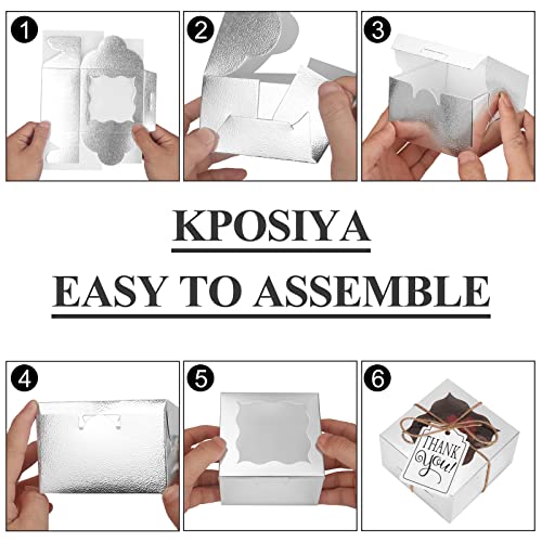 KPOSIYA 60pcs Small Cookie Boxes with Window, 4x4x2.5 Silver Bakery Box - color: Silver, size: 60