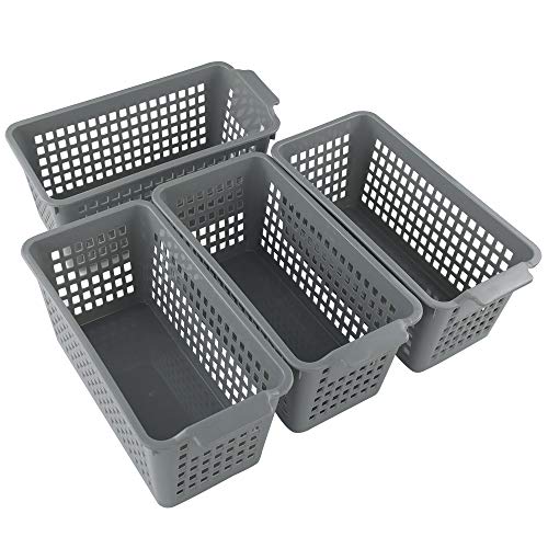 Plastic Baskets for Organizing, Grey, Set of 4 - size: drawer baskets