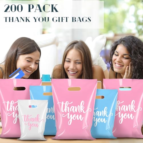 Eersida 200 Pcs Thank You Bags for Small Business, White, Blue, Pink - color: White, Blue, Pink