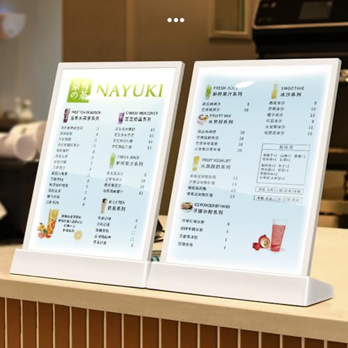 LED Sign Holder Menu Board A4 |white light version T shape with white frame - color: white light version T shape with white frame