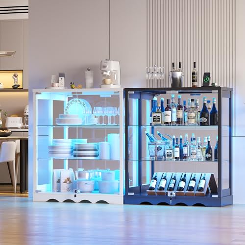 Dystler 39" Display Cabinet with Glass Doors, RGB Lights, Lock & 3-Tier - color: White-new