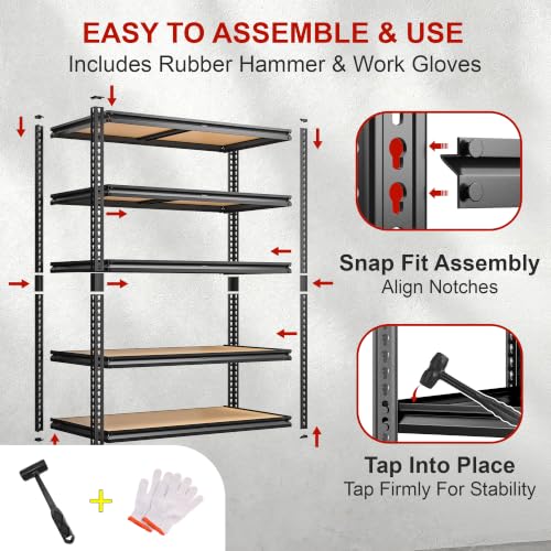 ROOMFAVE Garage Shelving Heavy Duty, 5 Tier,72" H x 35.56" W x 16" D Black - size: 72" H x 35.56" W x 16" D
