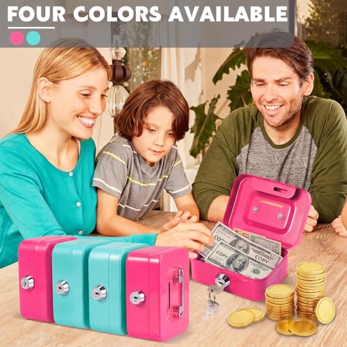 Tandefio 12 Pcs Small Money Cash Box with Lock and Slot Metal Box for Cash Steel Organizer Piggy Bank Metal Coin Bank for Adults, 4.5 x 3.3 x 2 Inch, Without Money Tray (Pink,Green) - color: Pink, Green