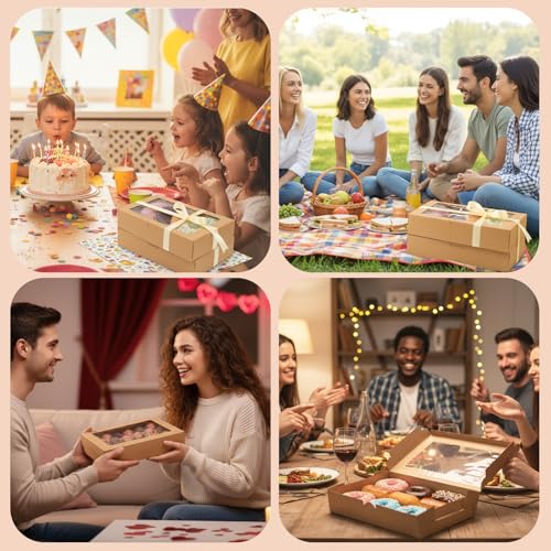 OAMCEG 48 Pack Cookie Boxes with Window, 12x8x2.5 Inch Bakery Treat Boxes for Christmas Holiday Gift Giving, Desserts, Donuts, Pastries-Brown