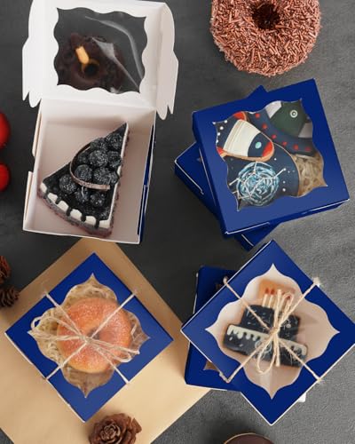 qiqee Deep Blue Bakery Box with Window 4x4x2.5 inch 30Packs Macaron Boxes Small Donut Pastry Boxes for Party Mini Cookie Boxes - color: Deep Blue, 30Pcs, size: Small