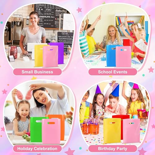 VieFantaisie 50 PCS Pink Party Favor Bags, 8" x 11" Goodie Bags for Candy Treat Craft Easter Egg, Plastic Gift Bag with Die Cut Handles for Birthday Party, School Events & Small Business, Wedding - color: Pink-50PCS-8x11Inch