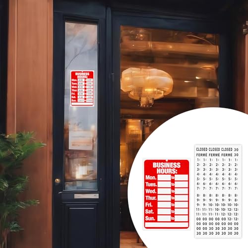2 Set Business Hours Sign, Business Hours Sign Kit for Glass Door or Window with Matching Sticker, 11.81" X 7.87" Ideal Hour of Operation Signs for Businesses, Store or Office (Red and White)