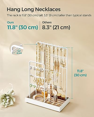 SONGMICS Jewelry Holder, Display Stand, Metal Frame, Velvet Tray - color: Matte White, size: 4.5"D x 7.7"W x 12.1"H