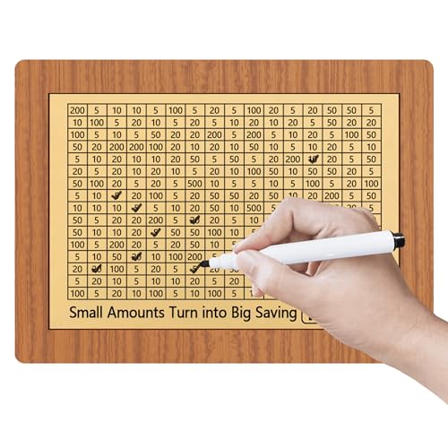 Piggy Bank for Adults Kids, Wooden Coin Bank for Boys and Girls, Cash Vault Money Saving Box with Counter $10000 $5000 Savings Challenge Money Box with Money Target and Numbers (Brown Box+ 13 Sheets) - color: Brown + 13 Sheets