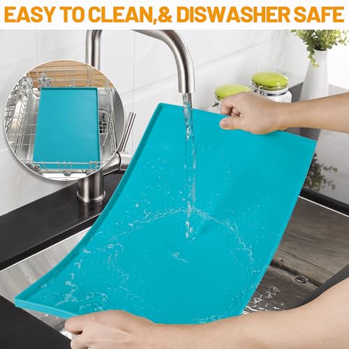 Hubulk Dog Feeding Mat,100% Waterproof BPA Free Silicone Pet Food and Water Bowl Placemat,Dishwasher, High Raised Edge to Prevent Spills,Nonslip Tray to Stop Messes on Floor (24"x16"x0.5", Teal) - color: Green(Teal), size: 24"l X 16"w