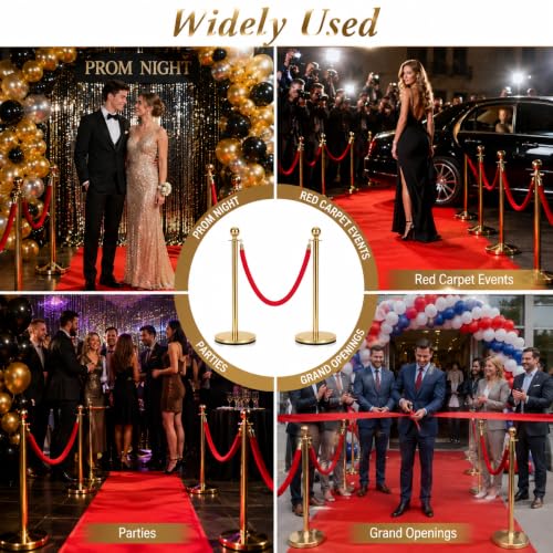 Gold Stanchions, Red Carpet Ropes and Poles, Stainless Steel Barriers for Party, Museums, Wedding, Easy Connect Assembly, 2PCS - size: 2
