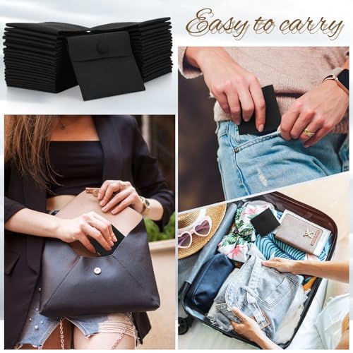 120 Pack Microfiber Jewelry Pouch with Cleaning Cloth 3.2"x3.2" Jewelry Packaging Bag with Snap Button Bags(Black) - color: Black