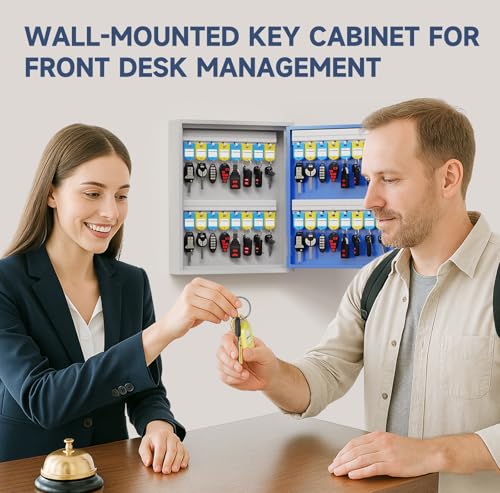 WeHere 32 Key Lock Box Wall Mount, Steel Key Organizer Cabinet with Key Tag
