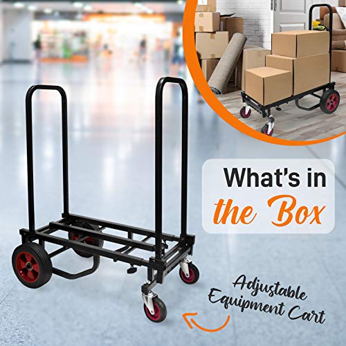 Pyle Compact Folding Adjustable Equipment Cart - Heavy Duty 8-in-1 Convertible Multi-Cart Hand Truck/Dolly/Platform Cart with R-Trac Wheels - Expandable Up to 27.52” to 44.25” - size: 27.52'' x 17''