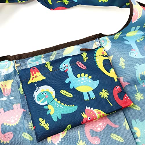 allydrew Foldable Tote Nylon Reusable Grocery Bag (Set of 2), Dinosaurs - color: Set 2 M, Dinosaurs
